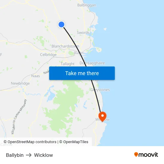 Ballybin to Wicklow map