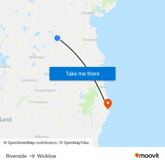 Riverside to Wicklow map