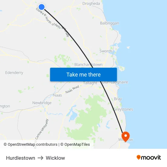 Hurdlestown to Wicklow map