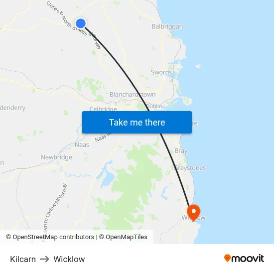 Kilcarn to Wicklow map