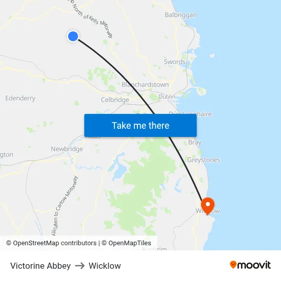 Victorine Abbey to Wicklow map