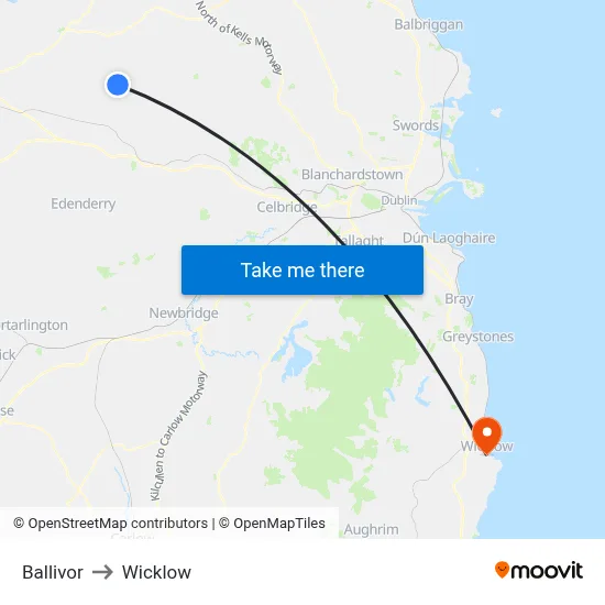 Ballivor to Wicklow map