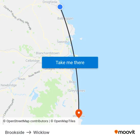 Brookside to Wicklow map