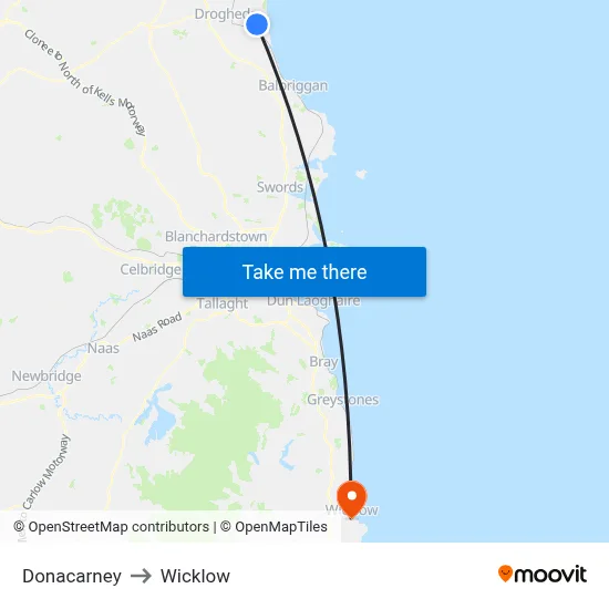 Donacarney to Wicklow map