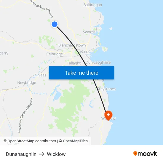 Dunshaughlin to Wicklow map