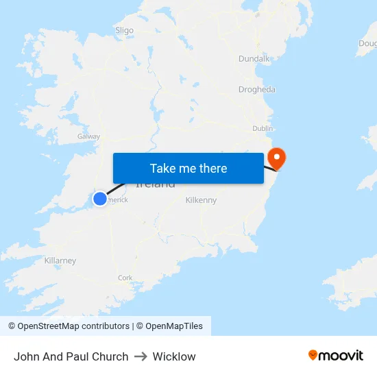 John And Paul Church to Wicklow map
