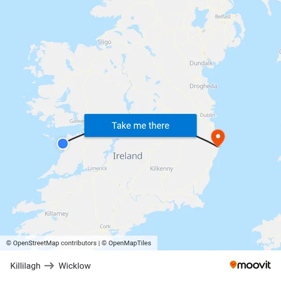 Killilagh to Wicklow map