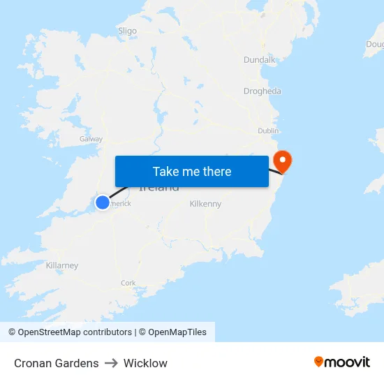 Cronan Gardens to Wicklow map