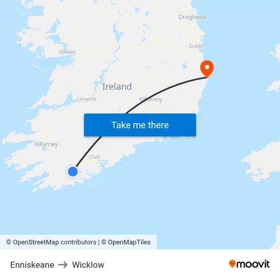 Enniskeane to Wicklow map
