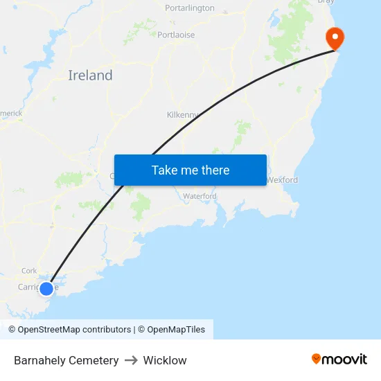 Barnahely Cemetery to Wicklow map