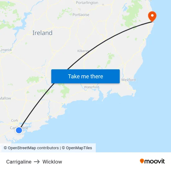 Carrigaline to Wicklow map