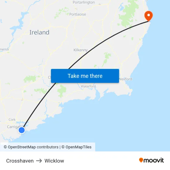 Crosshaven to Wicklow map