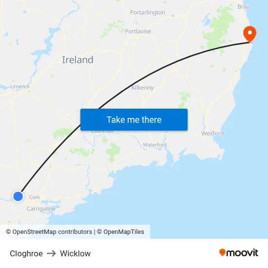 Cloghroe to Wicklow map