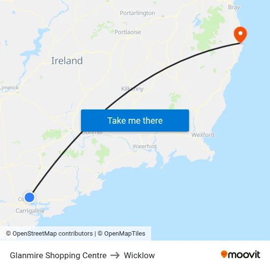 Glanmire Shopping Centre to Wicklow map