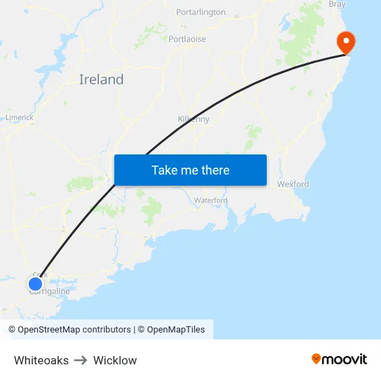 Whiteoaks to Wicklow map