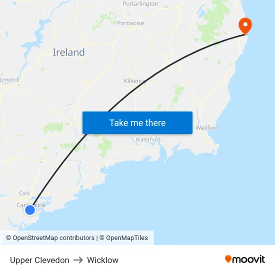 Upper Clevedon to Wicklow map