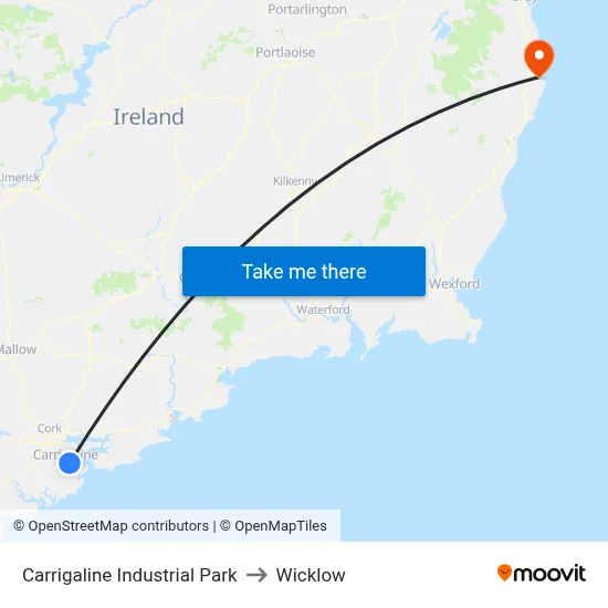 Carrigaline Industrial Park to Wicklow map
