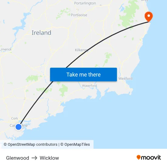 Glenwood to Wicklow map