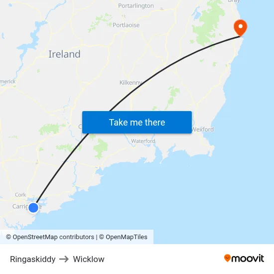 Ringaskiddy to Wicklow map