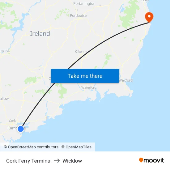 Cork Ferry Terminal to Wicklow map