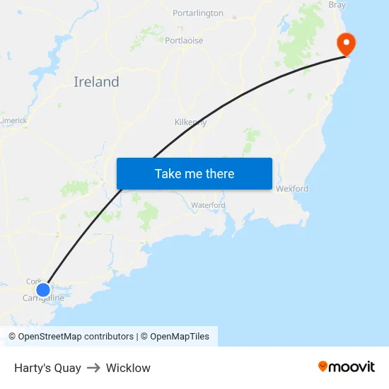 Harty's Quay to Wicklow map