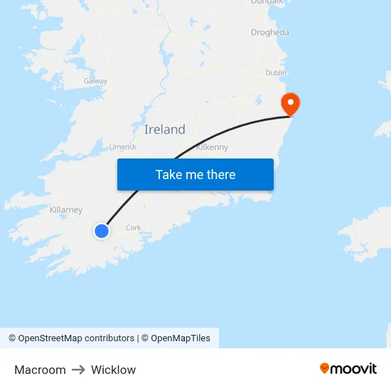 Macroom to Wicklow map