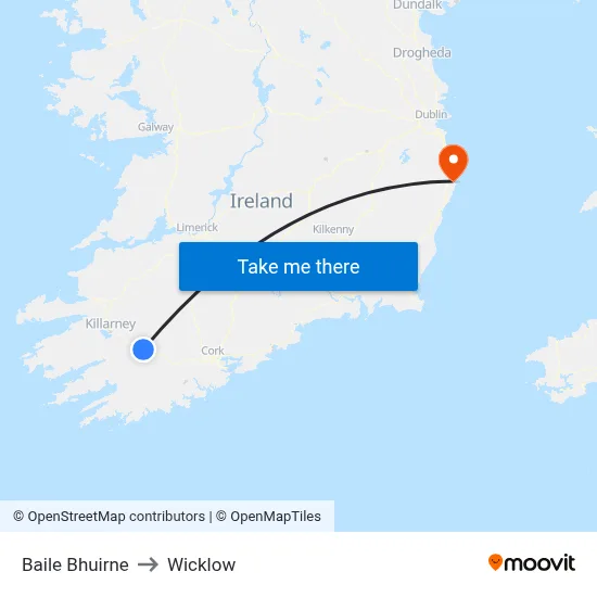 Baile Bhuirne to Wicklow map