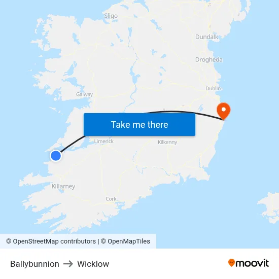 Ballybunnion to Wicklow map