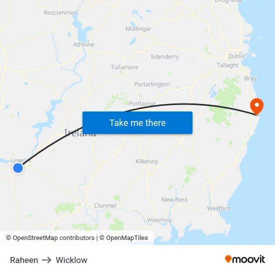 Raheen to Wicklow map