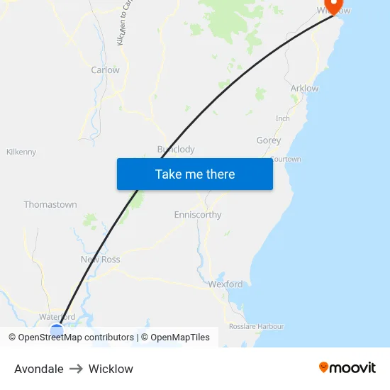 Avondale to Wicklow map