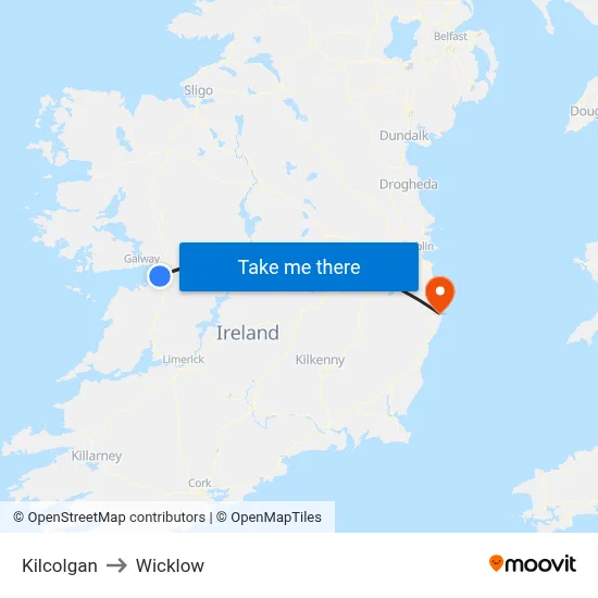 Kilcolgan to Wicklow map