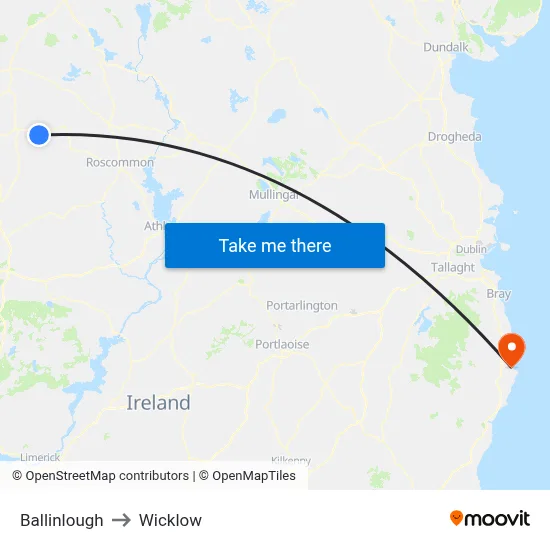 Ballinlough to Wicklow map