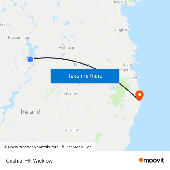 Cushla to Wicklow map
