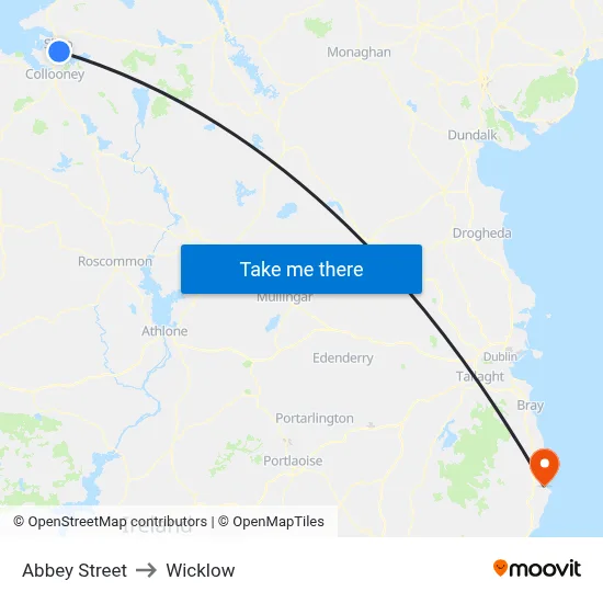 Abbey Street to Wicklow map