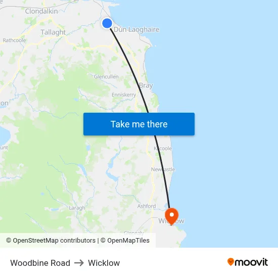 Woodbine Road to Wicklow map