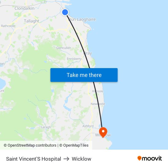 Saint Vincent'S Hospital to Wicklow map