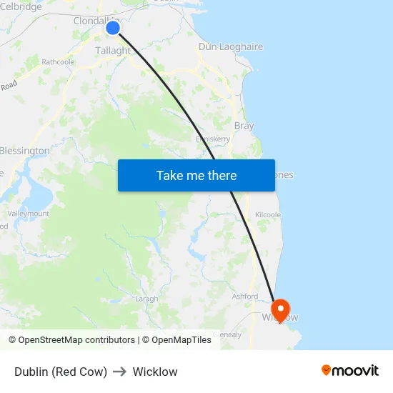 Dublin (Red Cow) to Wicklow map