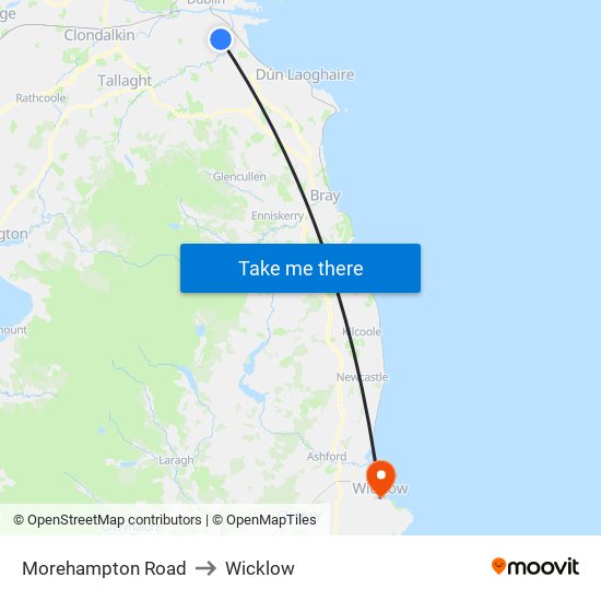 Morehampton Road to Wicklow map