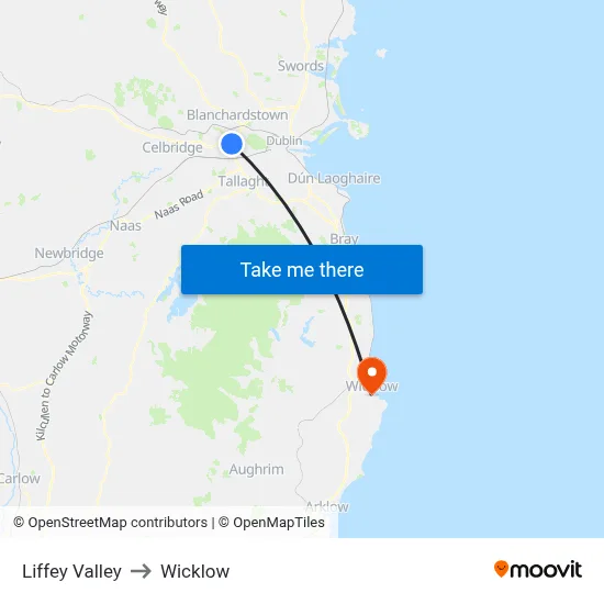 Liffey Valley to Wicklow map