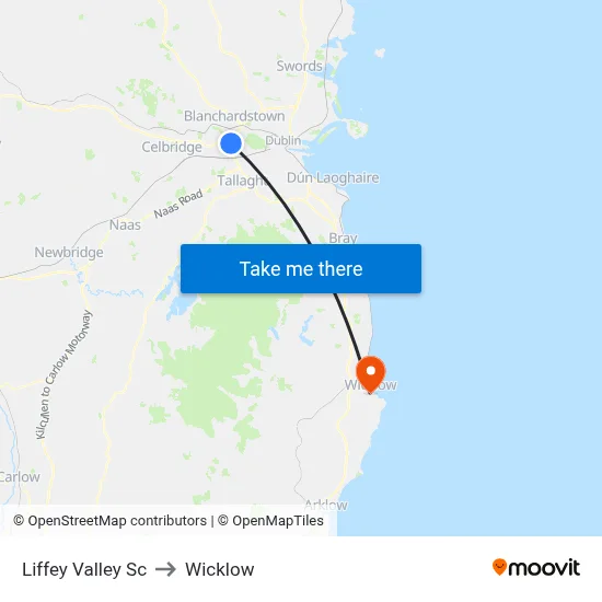 Liffey Valley Sc to Wicklow map