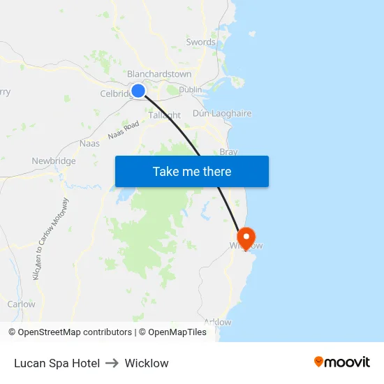 Lucan Spa Hotel to Wicklow map