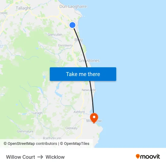 Willow Court to Wicklow map