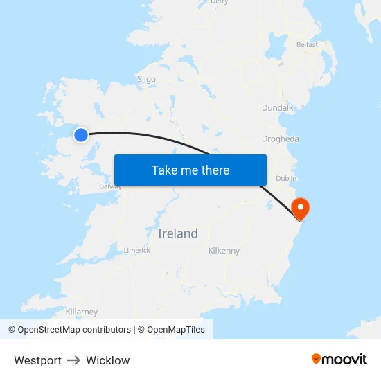 Westport to Wicklow map