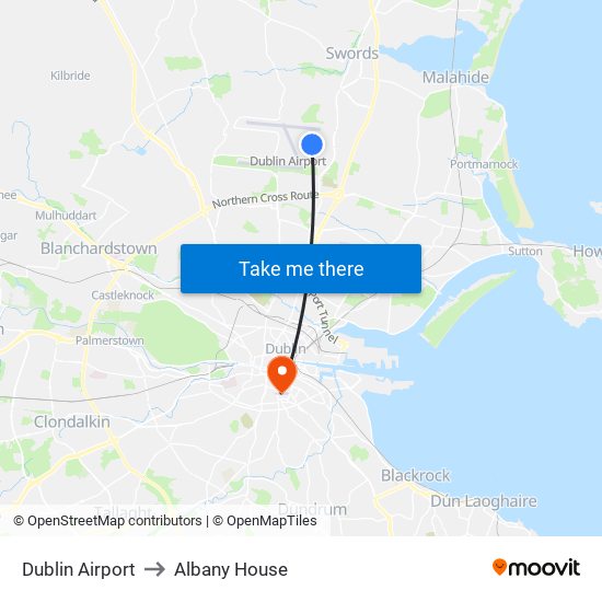 Dublin Airport to Albany House map