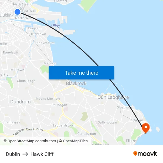 Dublin to Hawk Cliff map