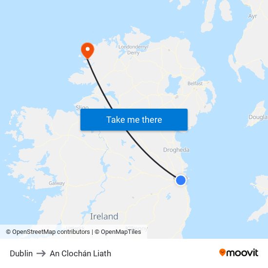 Dublin to An Clochán Liath map