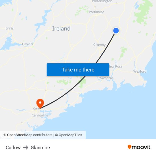 Carlow to Glanmire map