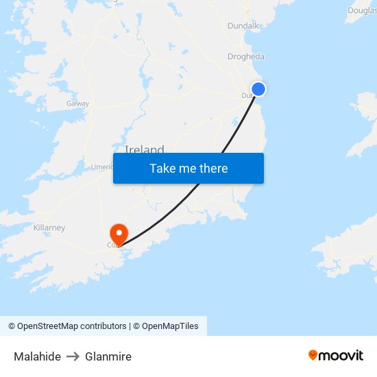 Malahide to Glanmire map