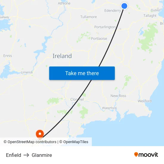 Enfield to Glanmire map
