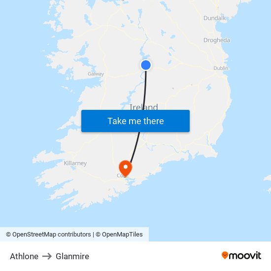 Athlone to Glanmire map